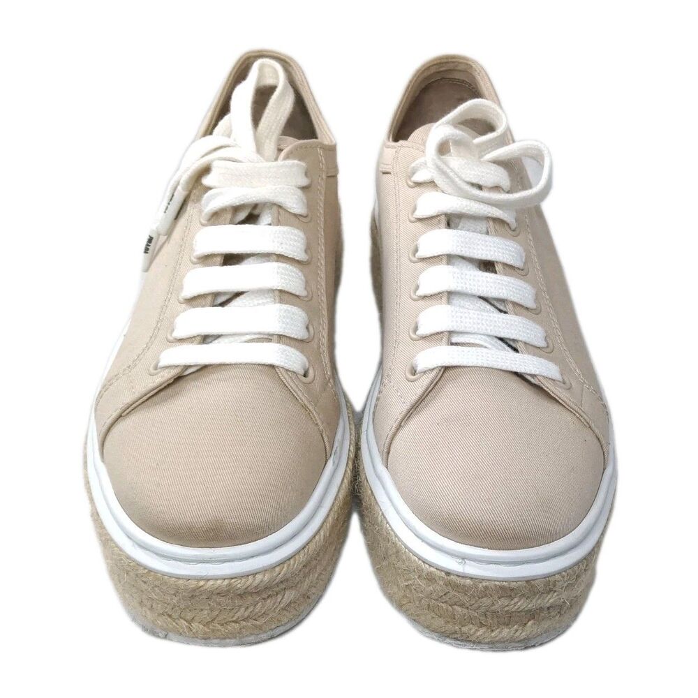 Prada Espadrilles Platform Shoes Beige Canvas  Sneakers Women's Size 39 - Picture 3 of 15